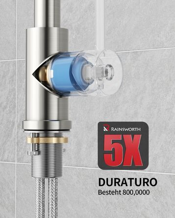 Кухонний змішувач Rainsworth з нержавіючої сталі з двома режимами струменя та висувною лійкою, 360° обертання, висота 45 см