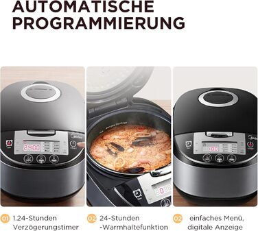 Midea Rice Cooker, Multi-cooker with 11 programs, 1.8L Rice Cooker for up to 10 people, Slow Cooker with Steamer, Premium Inner Pot, Keep Warm Function, Timer, 5L 6-Phase Technology