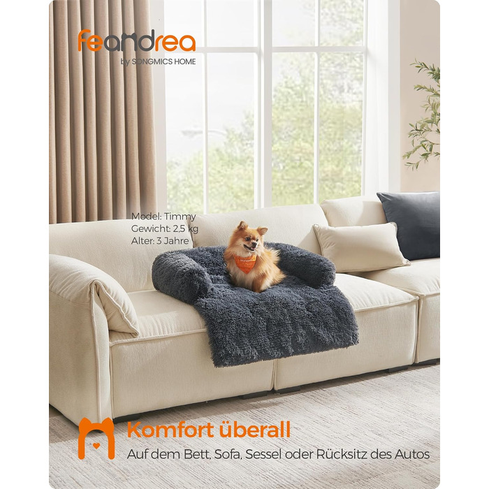 Feandrea FluffyHug Dog Bed, Plush, Dog Blanket Sofa, Sofa Protector Dog, Dog Cushion, Size M, for small and medium-sized dogs, 80 x 75 x 16 cm, dark grey PGW221G02