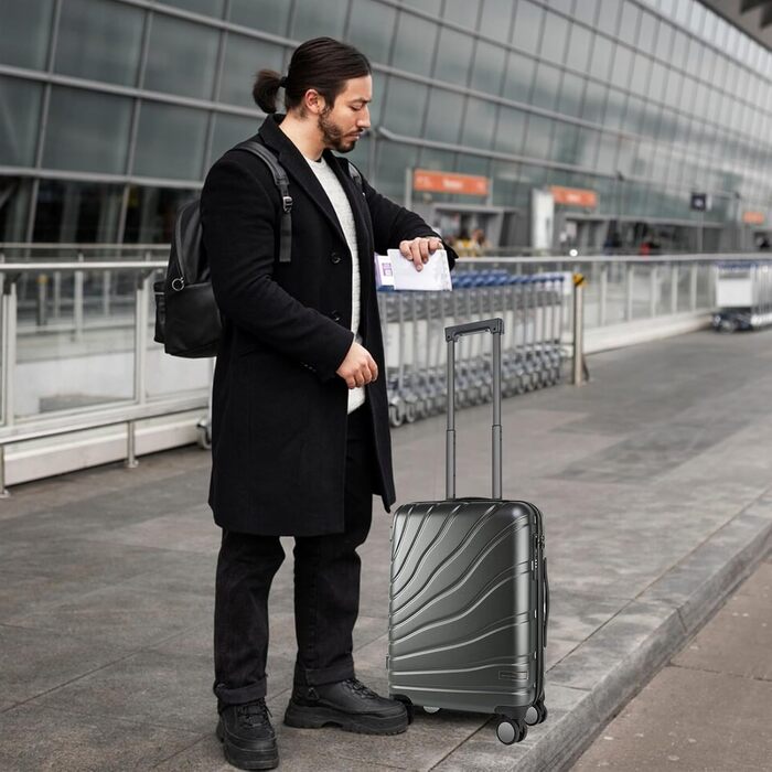 Валіза ручної поклажі Vankean з обертовими колесами та TSA-замком, розширювана, сірого кольору, 20 дюймів