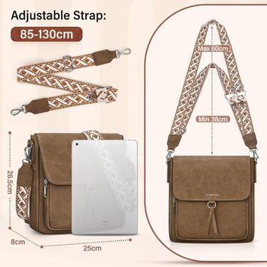 Сумка жіноча RAINSMORE середнього розміру через плече, крос-боді, екошкіра, з широким ременем (Кава)