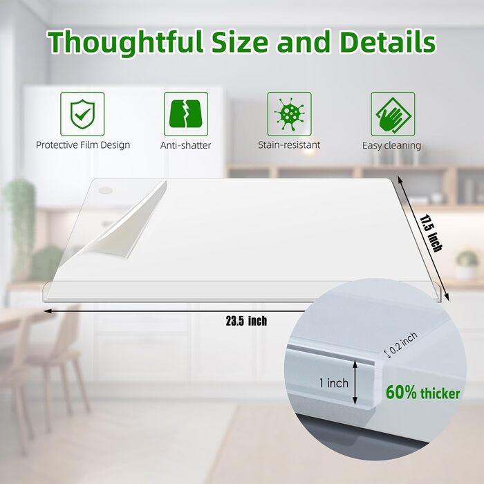 Акрилове обрізне дощечка SUBAER для кухні, прозоре, 58.4 x 43.2 см, з антиковзкими накладками