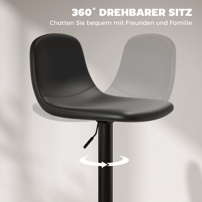 HOMCOM Set of 2 Adjustable Height Swivel Bar Stools - Rotating Bar Chair Counter Stool with Backrest and Footrest, Non-Slip Stool, Faux Leather, Black | Aosom