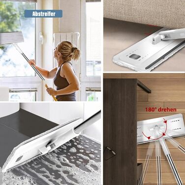 Набір для миття підлоги з відром, Masthome - компактний моп та відро з віджиманням, 3 мікрофібрових насадок та нержавіюча ручка, 2 в 1, для дерев'яних, плиточних та мармурових підлог (білий)