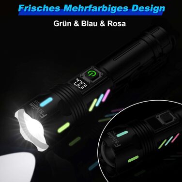 Ліхтарик LED акумуляторний, 500 000 люмен, тактичний, з регулюванням фокусу, 5 режимів, для кемпінгу, матовий чорний