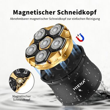 HIENA PRO Машинка для гоління голови чоловіча 6D магнітна, водонепроникна, з підзарядкою Type-C та LED-дисплеєм (Золотий)