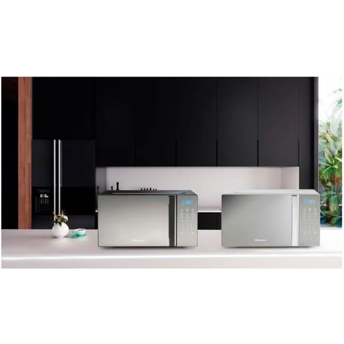 Мікрохвильова піч Hisense H20MOMBS4HG 20 л з лівостороннім відкриванням дверцят, LED-дисплеєм, 9 функціями, 700 Вт, грилем та дзеркальним покриттям