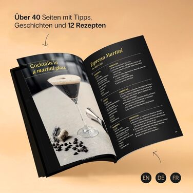 Коктейльний набір Cocora Martini-Set 8 предметів з нержавіючої сталі: шейкер, келихи для Мартіні, книга рецептів, подарункова упаковка (Чорний)