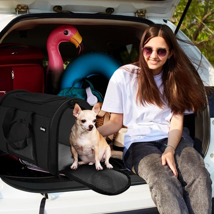 Транспортна сумка для котів та собак Zavothy, чорна, розмір S, з м'якою підстилкою та регульованим ременем