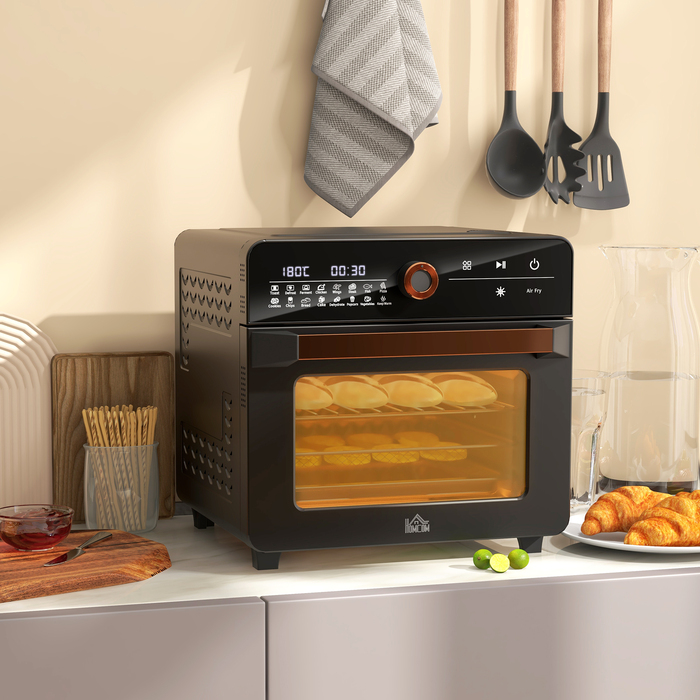 HOMCOM 3-in-1 Mini Oven with Convection, Fryer Basket, Timer, 40°C-220°C, 20L Mini Oven with Grill Rack, Baking Tray, Crumb Tray | Aosom