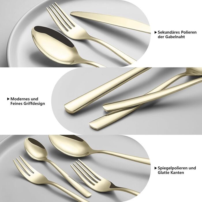 Champagne cutlery set, 30 pieces, shiny champagne-colored cutlery for 6 people, made of high-quality stainless steel, including knives, forks, and spoons, suitable for kitchens, hotels, and restaurants, dishwasher safe.