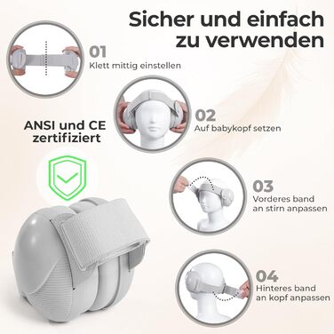 Навушники для захисту слуху дитини, сірі (0-48 місяців), сертифіковані CE та ANSI