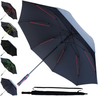 COLLAR AND CUFFS XL Golf Umbrella - Windproof, Fiberglass Ribs - Red & Black - Automatic Open/Close - 154cm