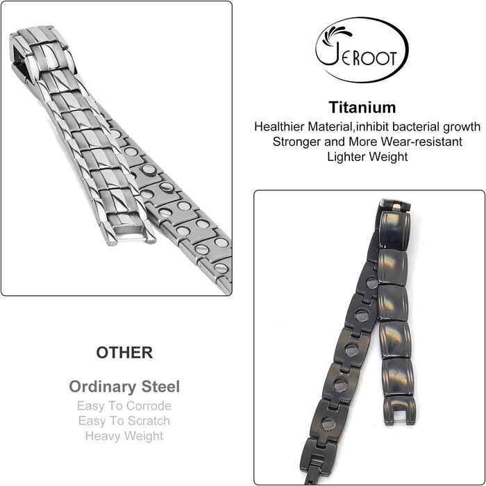 Браслет на магніті JEROOT з титану для чоловіків - здоров'я та енергія (3500 гаус)