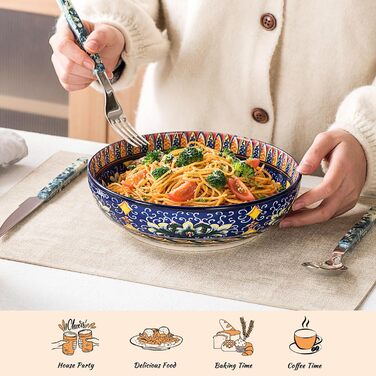 Набір тарілок Henten Home Mylo: 2 тарілки для супу та салатів, 1500 мл, бохо стиль (синьо-помаранчевий)