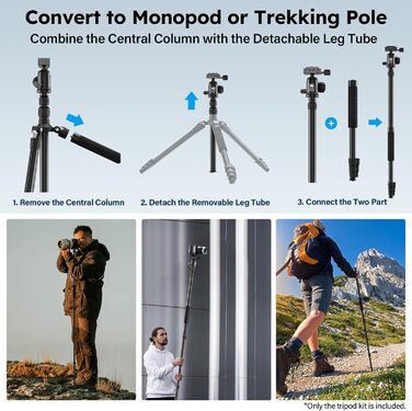 Штатив і монопод SIRUI APT-02 2-в-1 з кульковою головкою 360° | Висота 200 см, вантажопідйомність 10 кг | Для DSLR, смартфонів та екшн-камер | З тримачем для телефону та сумкою