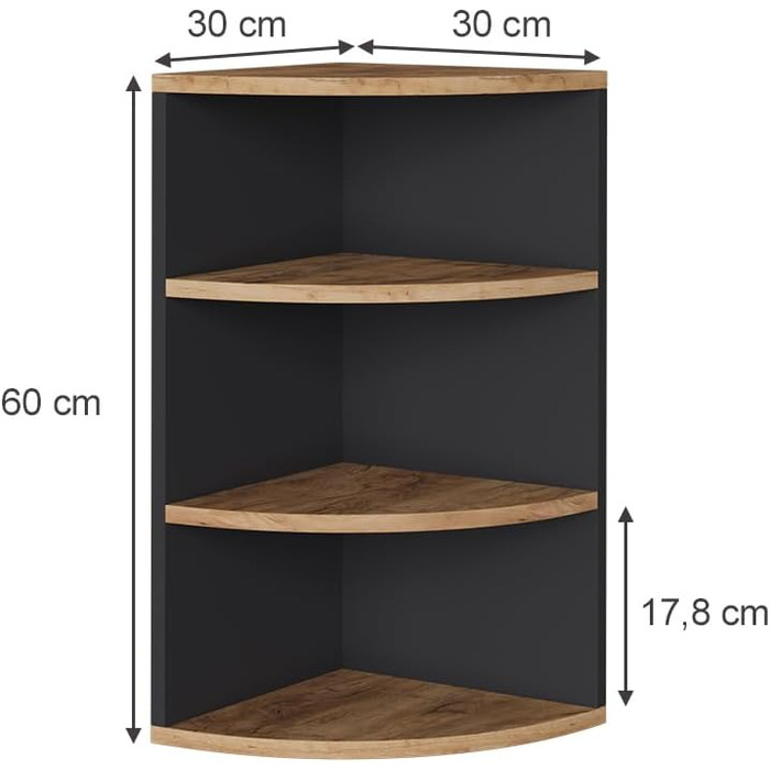 Vicco Corner Shelf Ecki, Bookshelf, White/Goldkraft Oak, 30 x 60 cm (Anthracite/Goldkraft Oak, 60x30 cm)