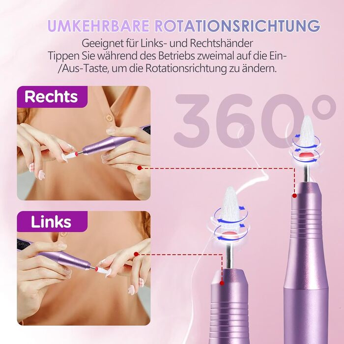 Електричний набір для манікюру та педикюру Nagelfräser 12-в-1: професійна електрична нагрівальна фреза з акумулятором 800mAh, 20000 об/хв, для початківців та салонів краси