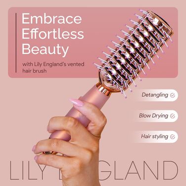 Щітка для волосся Lily England Rose Gold: об'ємна, для довгих волосся, професійна, з тунелями, рожеве золото