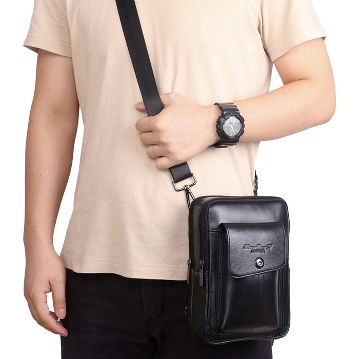 Шкіряна сумка-месенджер через плече Crossbody для чоловіків та жінок, чорна