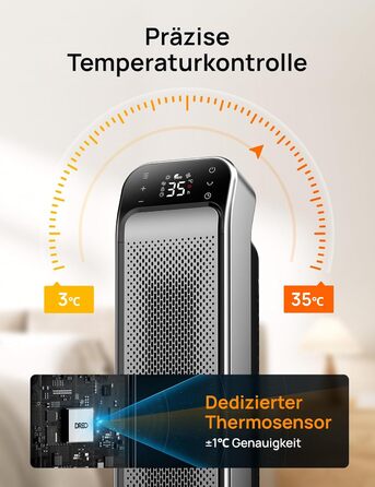 Dreo Energy-Saving Heater, Quiet, 25 Inch Ceramic Heater, Electric with Remote Control and Thermostat, 1500W Electric Heater, 3 Modes, 12-Hour Timer, Overheat and Tip-Over Protection, Solaris Max
