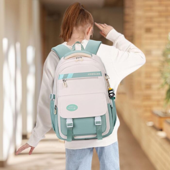 Дитячий рюкзак для школи: водонепроникний, нейлон, кілька відділень, легкий, для дівчаток та хлопчиків, для подорожей та спорту (зелений)