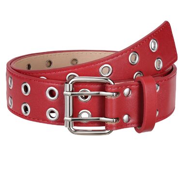 Ремінь жіночий та чоловічий JasGood Punk, подвійне кільце, стиль косплей, хіп-хоп, рок, готика, 105-120 см (Червоний)
