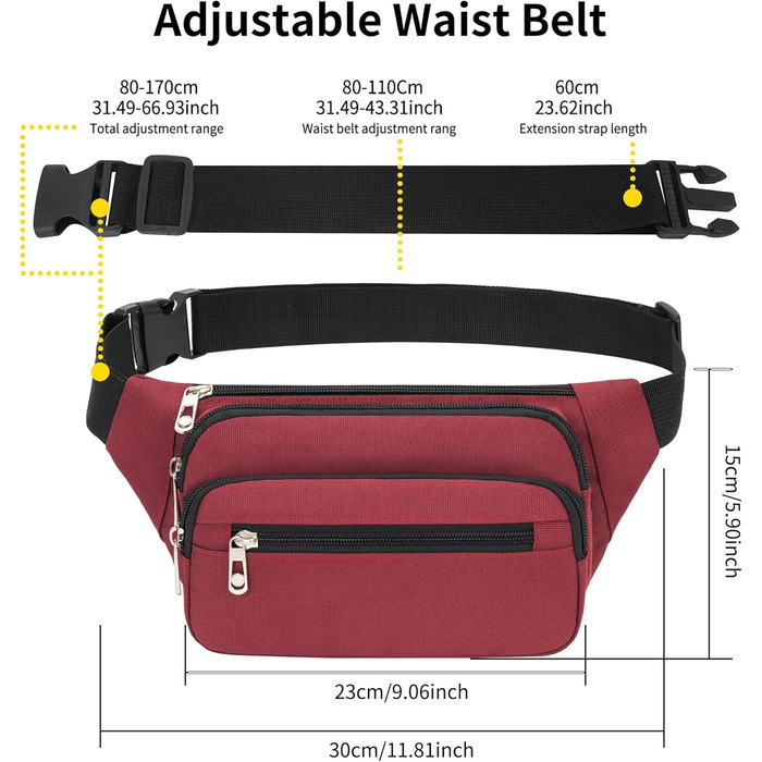 Поясна сумка на пояс, нагрудна сумка, унісекс, сучасна, для подорожей, прогулянок, собак, чоловіча та жіноча (Вишневий)