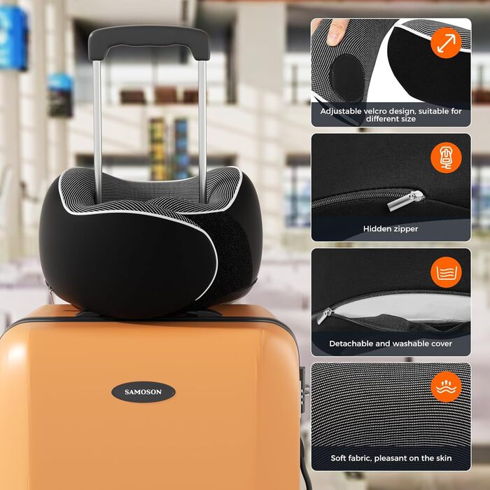 Подушка для шиї у подорожах: Memory Foam, регульована, з навушниками та маскою для сну (Чорний)