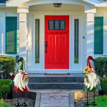 HONGLAND Garden Gnome Statue for Outdoor Use, Metal, 18 inches, Gnome Figure, Decorative Props for Vacation, Christmas, Lawn, Patio, Yard, Garden Decoration, 2 Pack