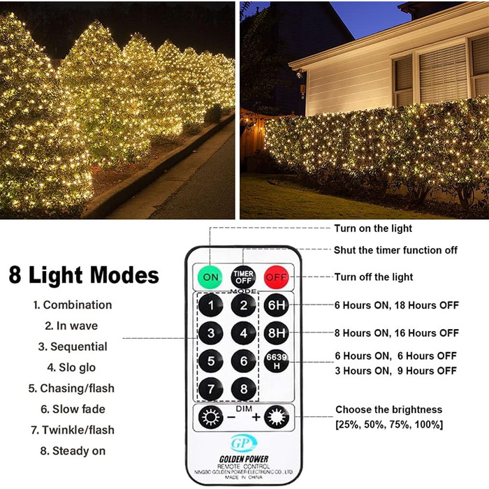 LED гірлянда на батарейках для дому та вулиці, 100 LED, з пультом, таймером, IP65, 25м, тепле світло