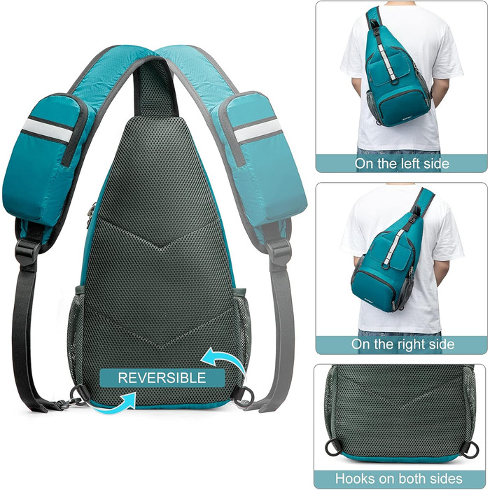 Сумка через плече G4Free Brusttasche - Складна нагрудна сумка, поясна сумка для подорожей, хайкінгу, велоспорту, бігу, альпінізму (блакитно-зелений)