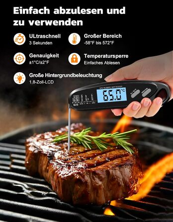 Термометр для м'яса Babacom з миттєвою індикацією та двома зондами, термометр для запікання з налаштуванням тривоги та калібруванням, термометр для гриля для кухні, духовки, цукру, рідин, BBQ, чорний