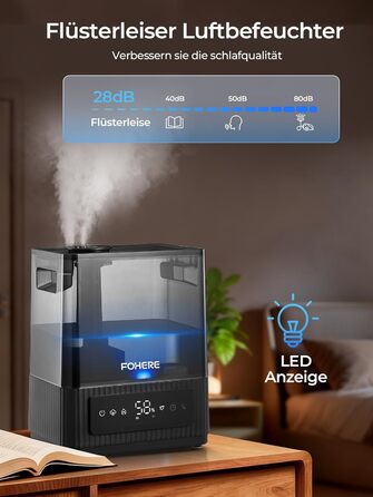 Зволожувач повітря 6L для великих приміщень, холодний туман, тихий, з аромадифузором, для дитячої кімнати, спальні, рослин, 60 год роботи, точний датчик вологості, верхнє заповнення