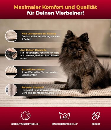 Килимок для собак з підкладкою від ковзання, XS – М'який та затишний лежак для собак – Виготовлено в Німеччині (Бежевий, 55x75 см)