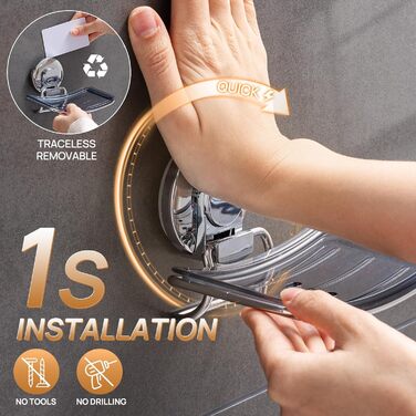 Тримач для мила LEVERLOC з піддоном, місткість до 3 кг, настінний, без свердління, з присосками, для ванної кімнати та кухні, білий (1 ступінь хромована сталь)