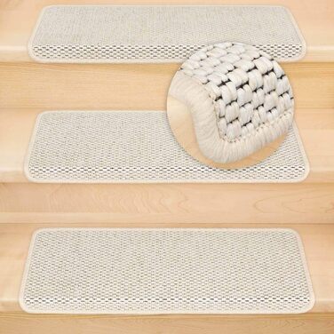 Ступінчасті килимки для сходів Kettelservice-Metzker Ґетеборг, прямокутні, набір з 15 шт. (18 шт., світло-бежевий)