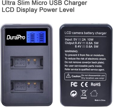 Акумулятор DuraPro 1800mAh LP-E12 + LCD зарядний пристрій Dual USB для Canon EOS M, M2, M10, M50, Rebel SL1, 100D