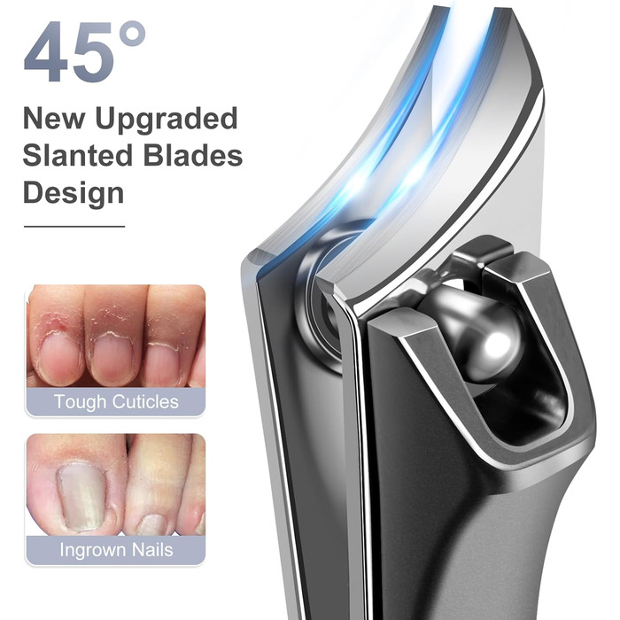 Нігтеріз для товстих нігтів з кутовим голівкою, з контейнером для збору обрізок, для чоловіків, професійний, срібний
