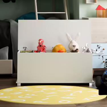 Vida Designs wooden toy box, white, with lid, blankets and blankets, for children