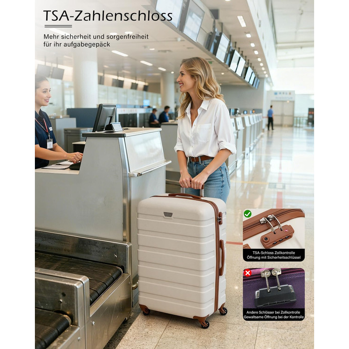 Валіза COOLIFE з жорстким корпусом, тріляк, ручна валіза з TSA-замком та 4 колесами (білий/коричневий, велика валіза)