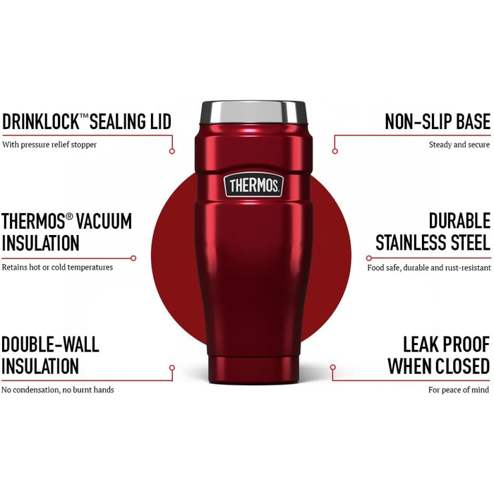 Термос King Reise-Thermobecher: термокружка з нержавіючої сталі, 470 мл, червоний (Cranberry Red)