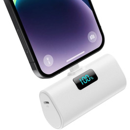 Портативний Power Bank 5200mAh з підтримкою PD 20W для iPhone. Компактний акумулятор з LCD-дисплеєм, сумісний з iPhone 14/13/12/11/XR/XS/8/7/6plus. Білий