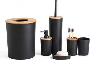 Набір для ванної кімнати Herzberg HG04449, 6 предметів, бамбук, сучасний дизайн, екологічний, салатовий (6 шт. чорний)