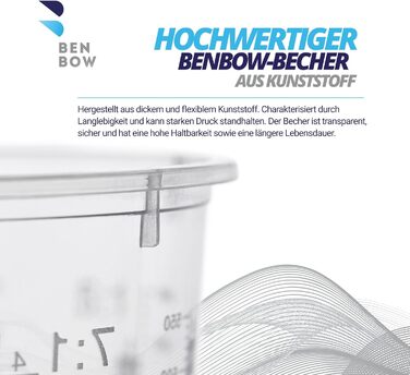BenBow Professional Measuring Cup 100x 680ml without lid with versatile scaling - Cup with scale, mixing cup, paint mixing cup, measuring cup, paint cup, disposable mixing cup
