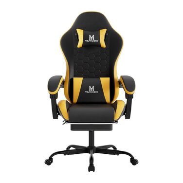 Ігрове крісло Racing Ergonomic з підставкою для ніг та масажним подушкою під поперек, навантаження до 150 кг, екошкіра, офісне крісло (Чорно-жовте)