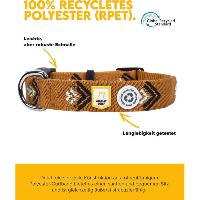 Нашийник для собак великих порід Woolly Wolf Sea to Summit, розмір L, з регулюванням, з переробленого поліестеру