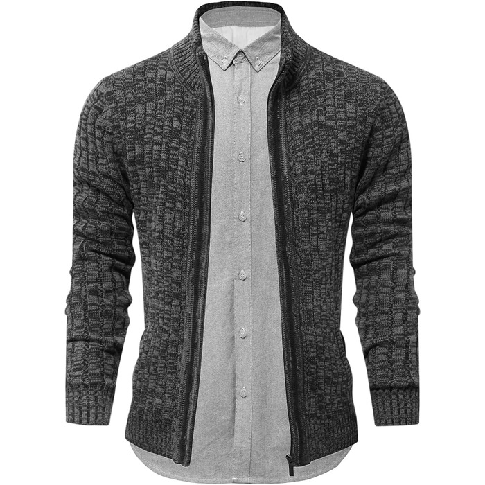 Чоловічий кардиган AOI RAY з блискавкою та стоячим коміром, в'язаний пуховий светр з двома кишенями, чорний (3XL, сірий)