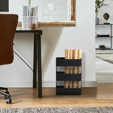 LANDVOI Metal Umbrella Stand - Rectangular, Portable, with Removable Drip Tray - Black