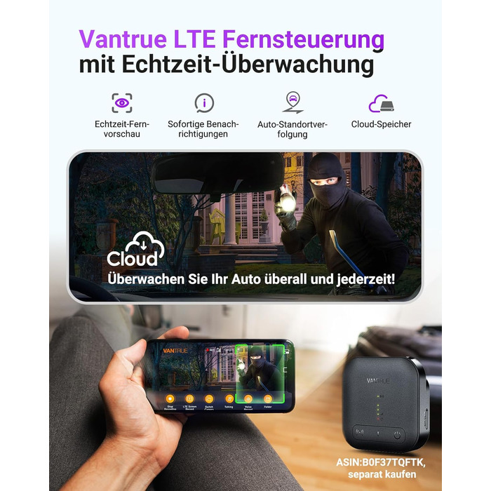 Автомобільний відеореєстратор VANTRUE S1 PRO MAX 4K + 4K з двома камерами (передня та задня), Sony STARVIS 2, нічна зйомка HDR, 24Гдн режим паркування, 5.8ГГц Wi-Fi, GPS, ADAS, підтримка LTE та карт пам'яті до 1ТБ